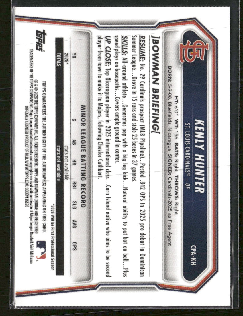 2026 Bowman C Prospects Reptilian Green Refractor Kenly Hunter #/99 #BCP-130