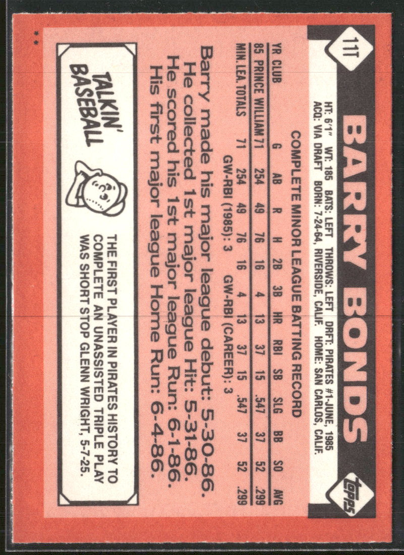 1986 Topps Traded Barry Bonds #11T