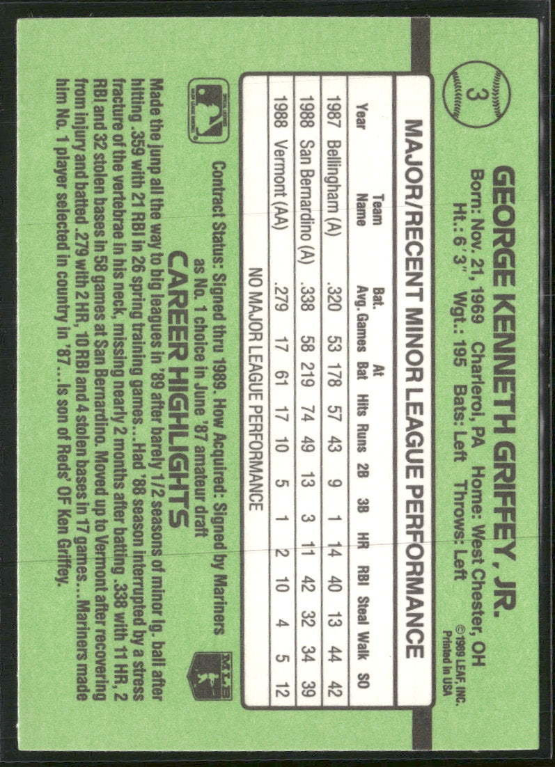 1989 Donruss The Rookies Ken Griffey, Jr. #3