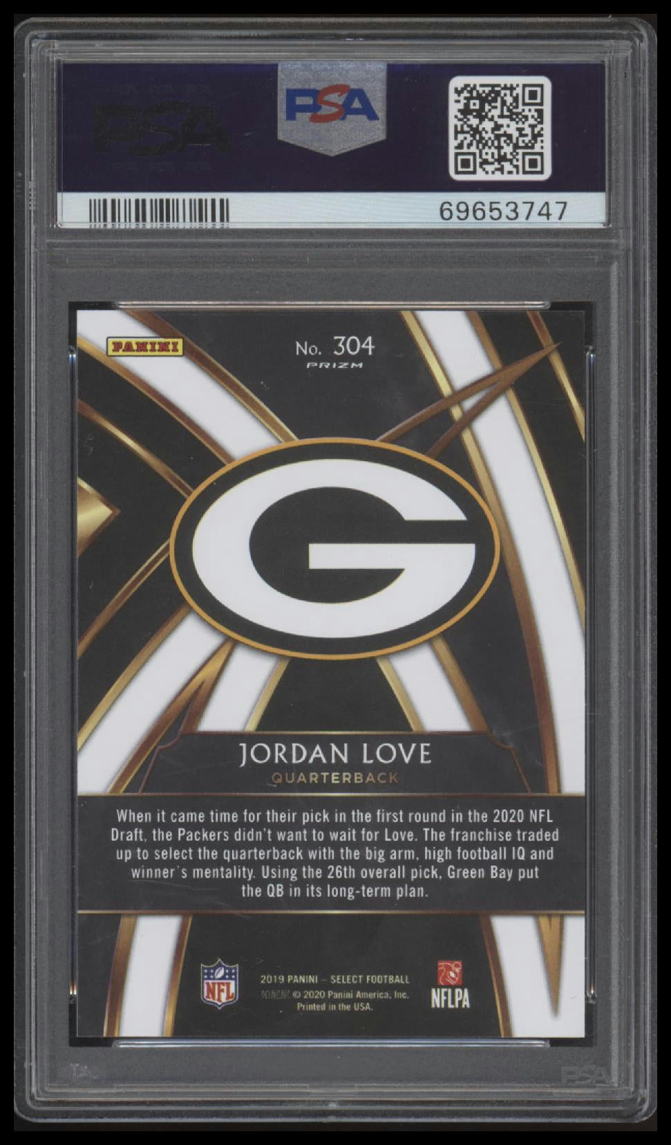 2019 Panini Select 2020 Xrc Prizm Redemption Jordan Love 9 PSA #304