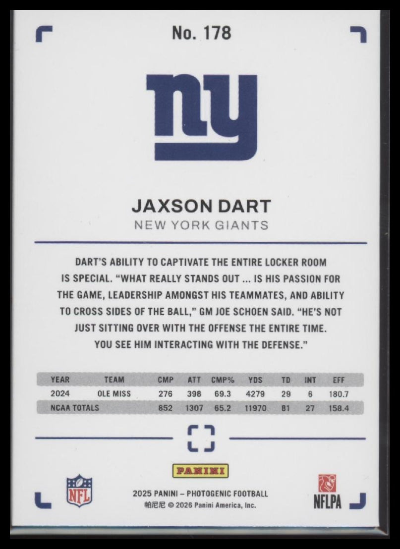 2025 Panini Photogenic Orange Jaxson Dart Rookie #/65 #178