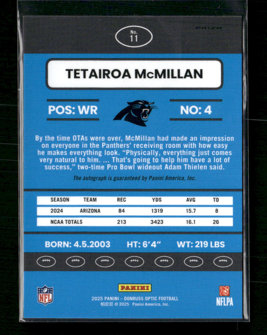 2025 Donruss Optic 2015 Retro Autographs Tetairoa McMillan Auto #11