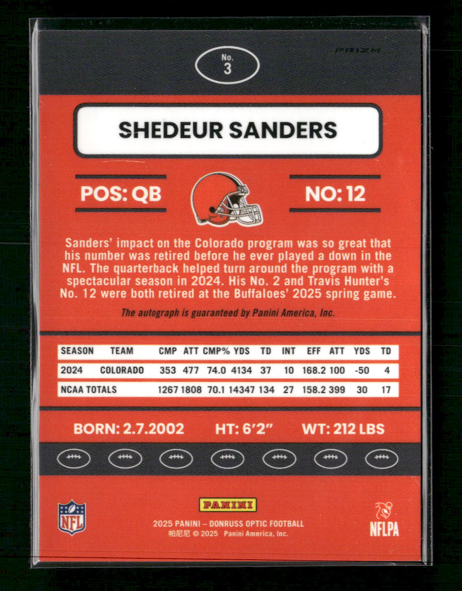 2025 Donruss Optic 2015 Retro Autographs Shedeur Sanders Auto #3