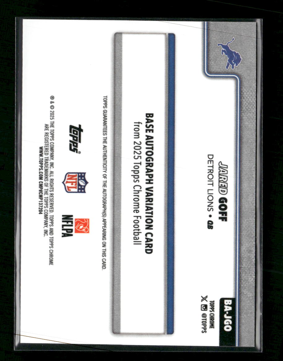 2025 Topps Chrome Autographs Orange Wave Refractor Jared Goff #/25