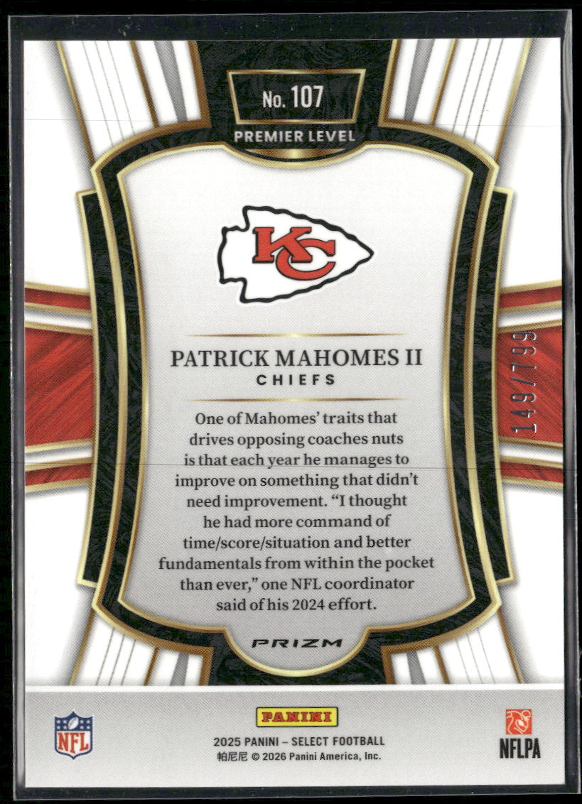 2025 Panini Select White Prizm Shock Patrick Mahomes II #/799 #107