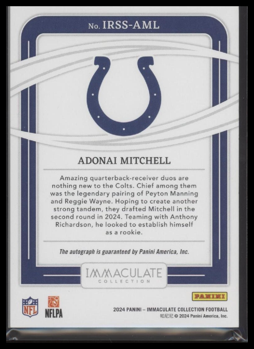 2025 Panini Immaculate Collection Rookie Signatures Adonai Mitchell /49