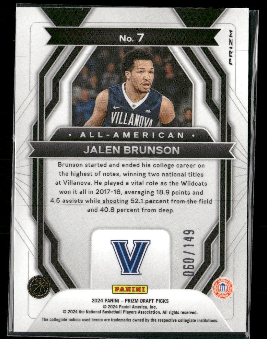 2024 Panini Draft Picks All-American Prizms Blue Seismic Jalen Brunson #/149