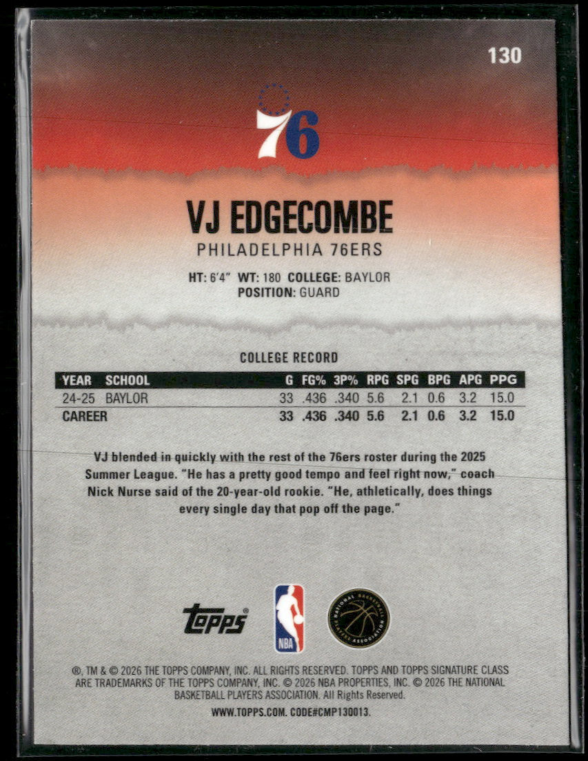 2025-26 Topps Signature Class Pandora Yellow Refractors VJ Edgecombe