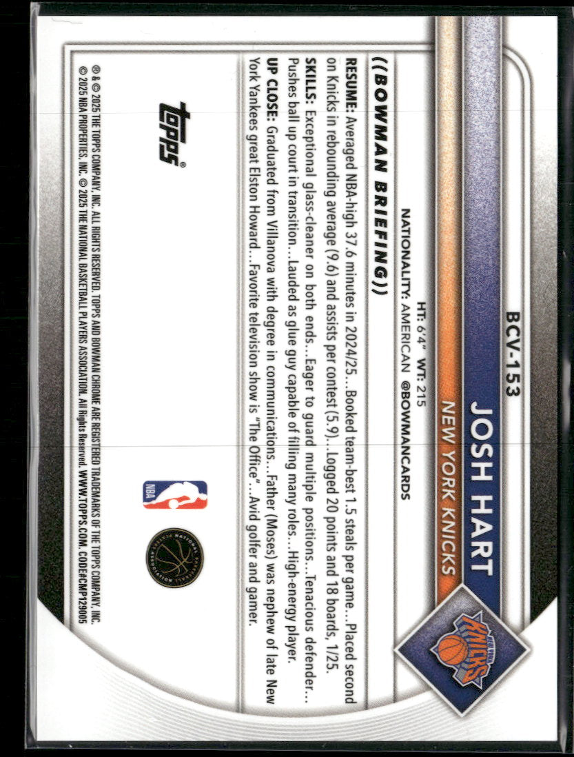 2025-26 Bowman Chrome Rose Gold Refractors Josh Hart #/15 #BCV-153