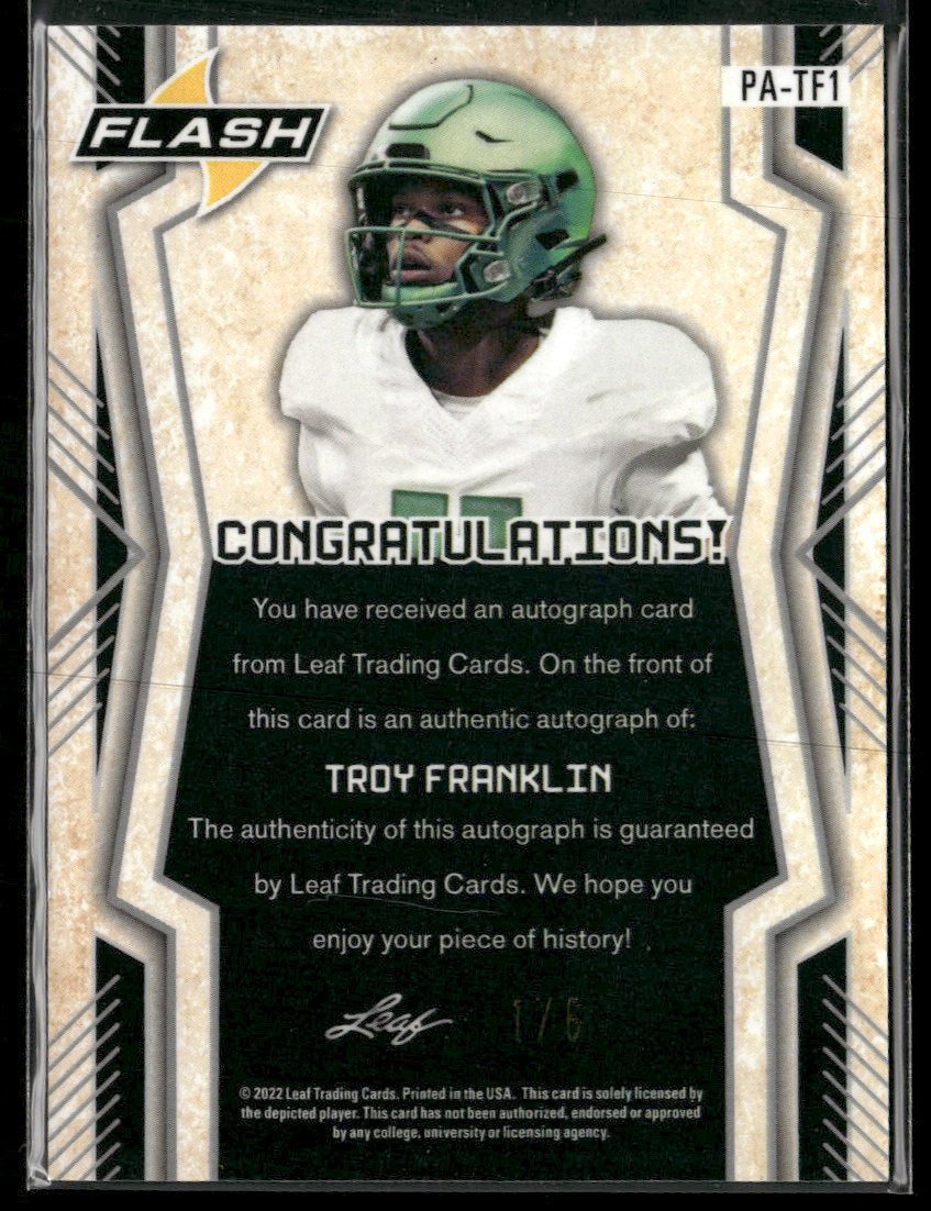 2022 Leaf Flash Portrait AU Metalized Sparkles Orange Troy Franklin #/6 AU