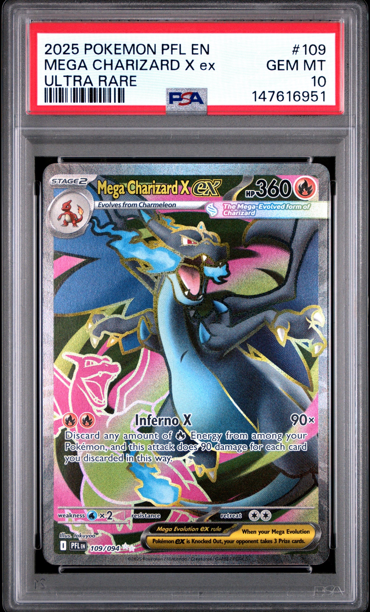 2025 Pokemon Pfl En-Phantasmal Flames Ultra Rare Mega Charizard X Ex 10 PSA #109