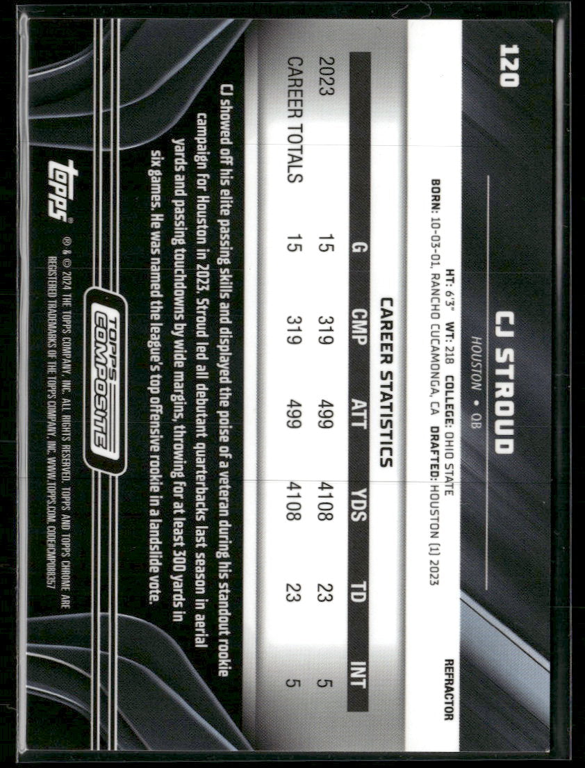2023 Topps Chrome Black Composite Black Refractor CJ Stroud Rookie #/199 #120