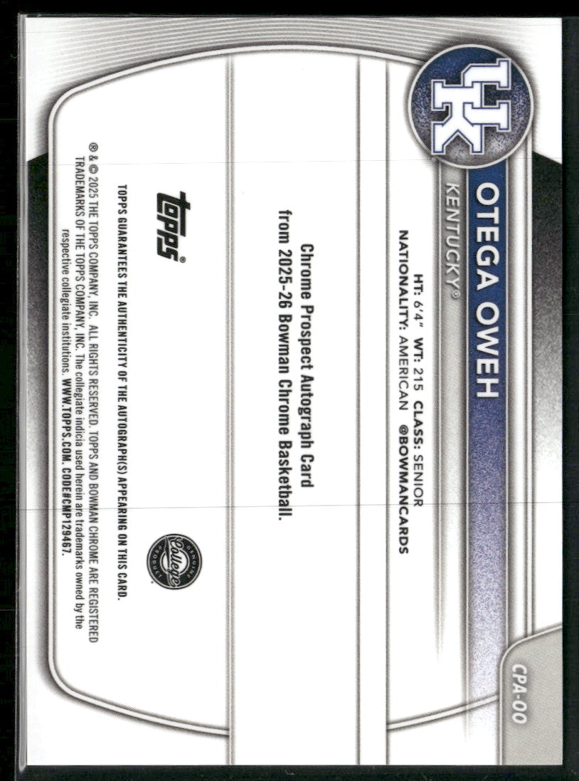 2025-26 Bowman Chrome Prospect Auto Black Mojo #/10 Otega Oweh Auto #CPA-OO