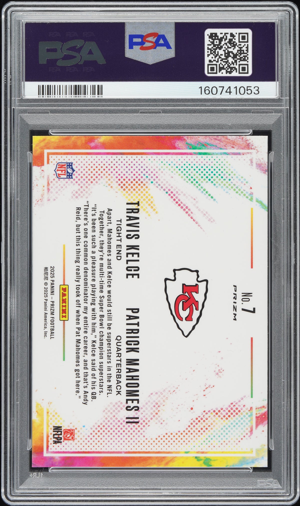 2025 Panini Prizm Color Blast Duals Kelce/Mahomes II #7 PSA 10