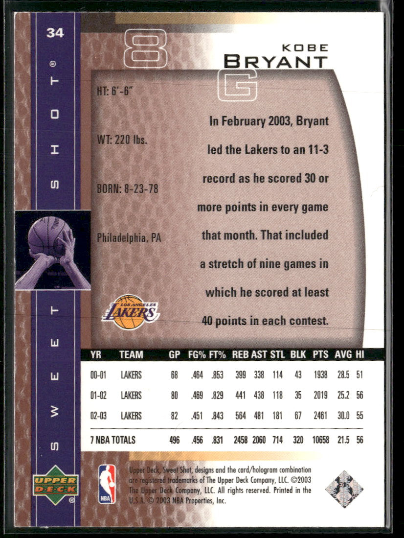 2003-04 Upper Deck Sweet Shot Kobe Bryant #34