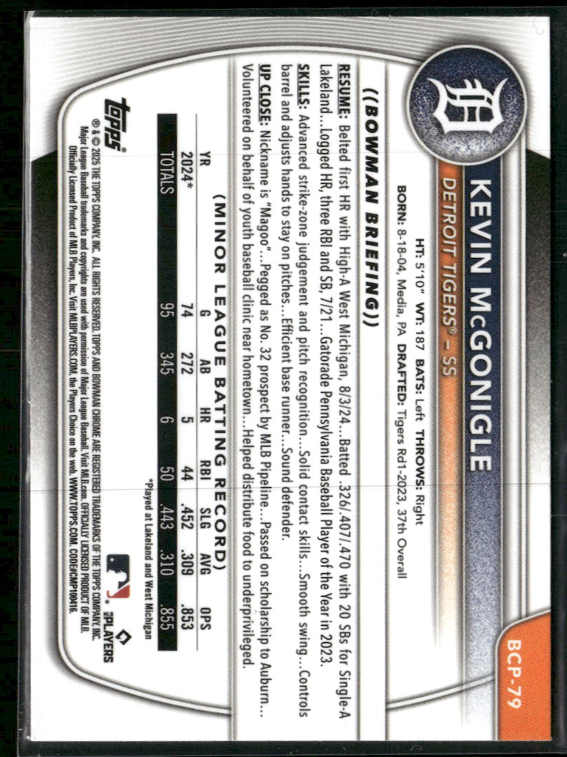2025 Bowman Chrome Prospects Kevin McGonigle #BCP-79