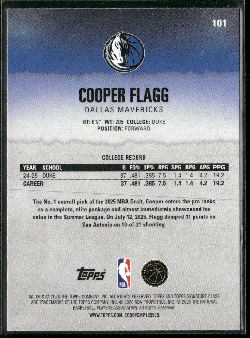 2025-26 Topps Signature Class Cooper Flagg Rookie #101