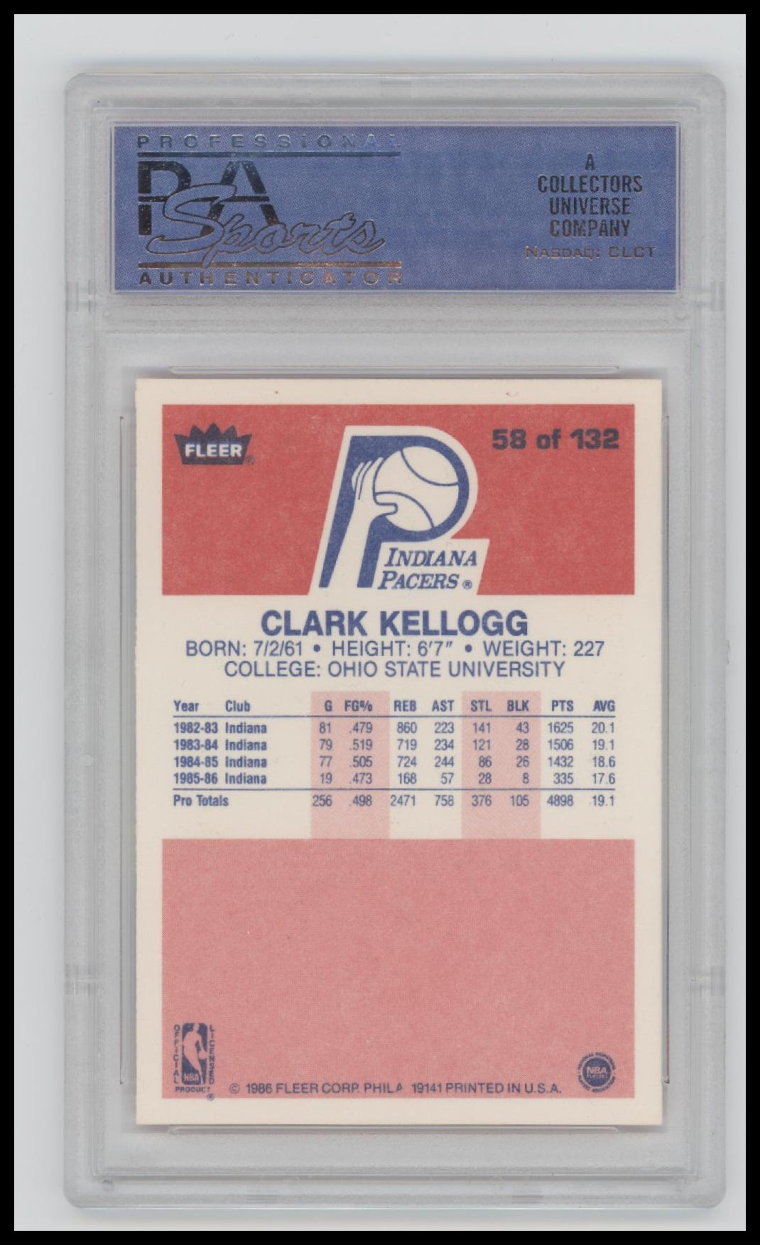 1986 Fleer Clark Kellogg 8 PSA #58