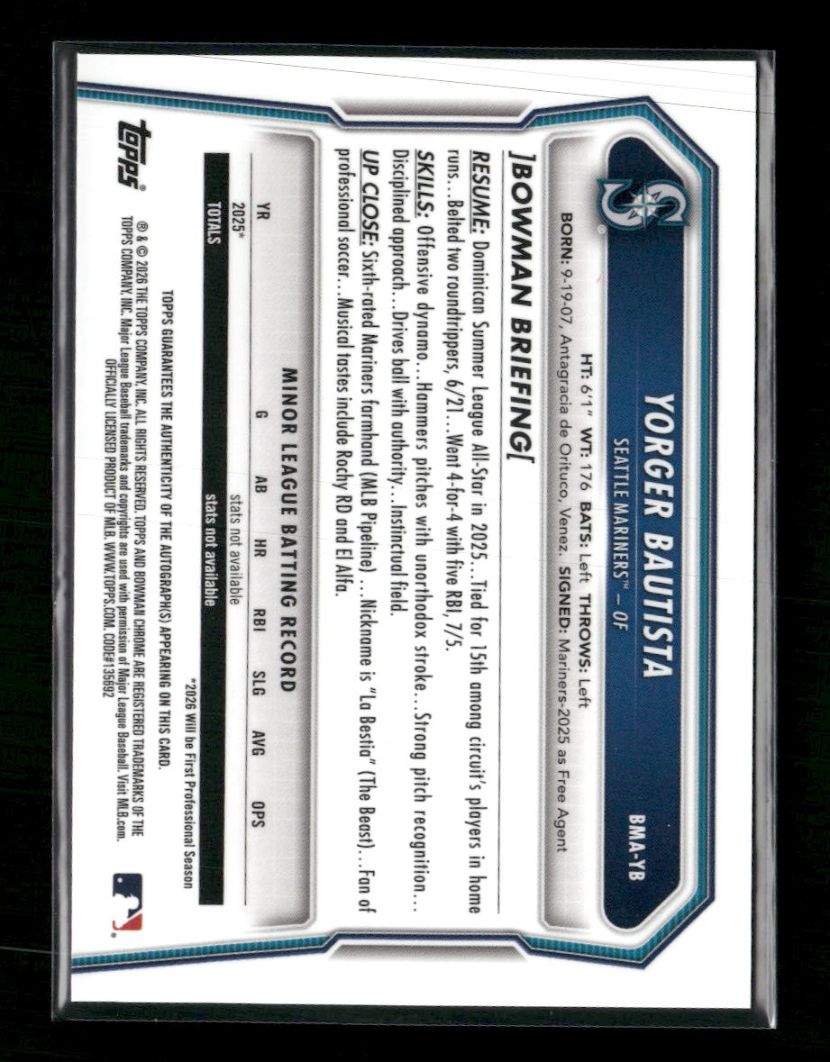 2026 Bowman Chrome Autographs Mojo Yorger Bautista Auto #BMA-YB