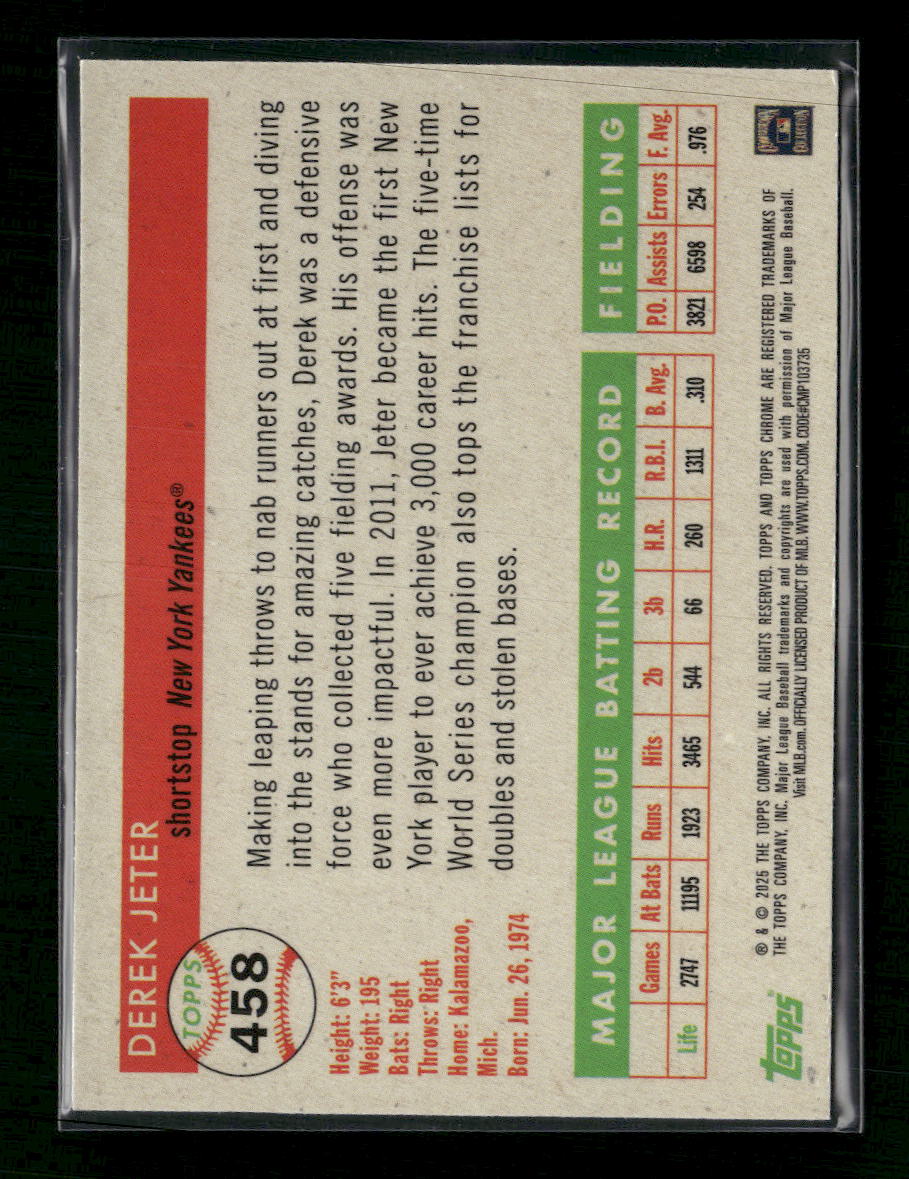 2025 Topps Chrome Platinum Topps Refractors Derek Jeter #/499 #458