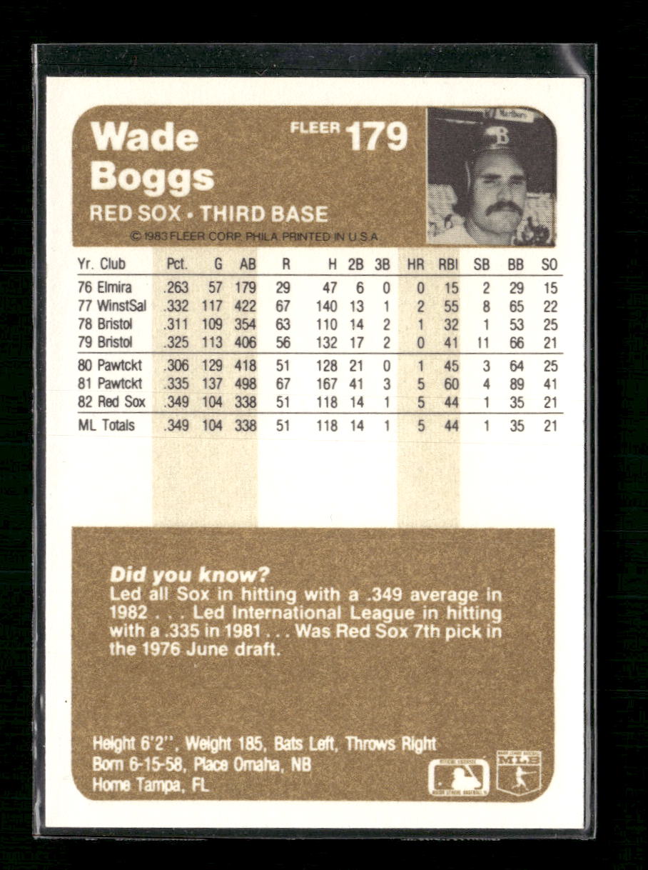 1983 Fleer Wade Boggs Rookie #179