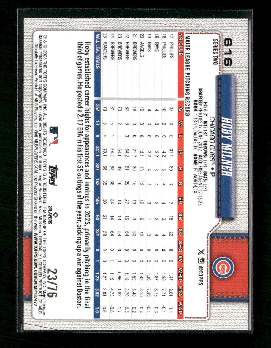 2026 Topps Independence Day Hoby Milner #/76 #616