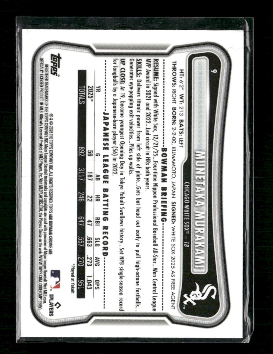 2026 Bowman Chrome Mojo Refractors Munetaka Murakami Rookie #9