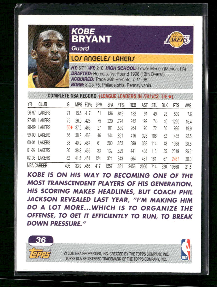 2003-04 Topps Black Kobe Bryant #36