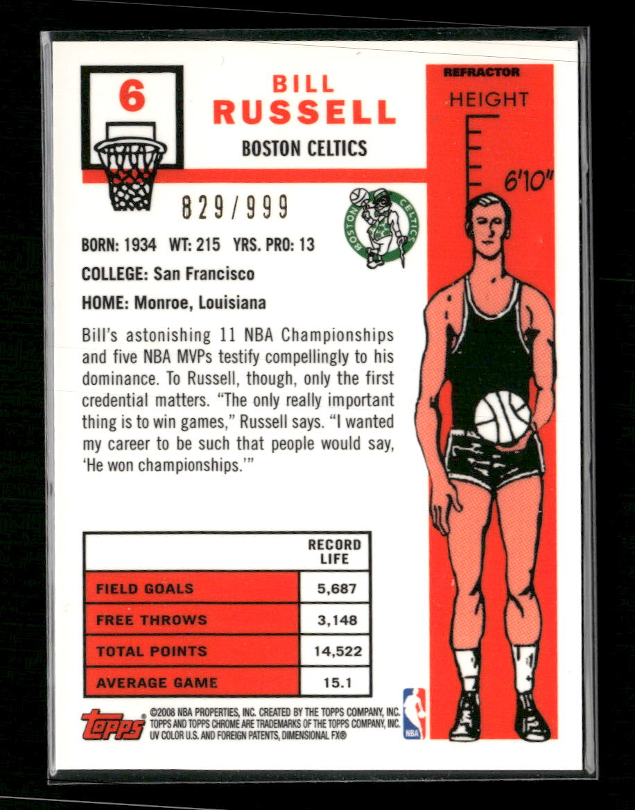 2007-08 Topps Chrome 1957-58 Variations Refractors Bill Russell #/999 #6