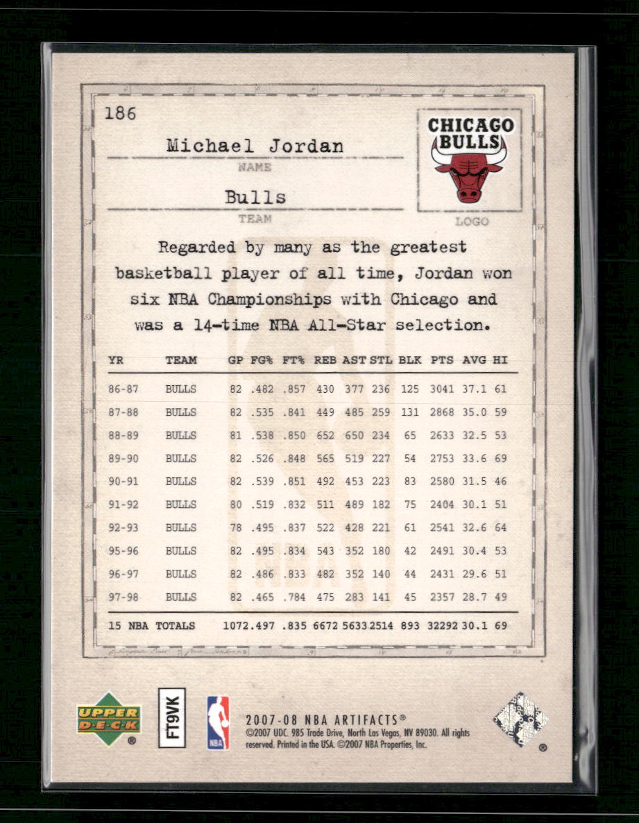 2007-08 Upper Deck Artifacts Michael Jordan #/999 #186
