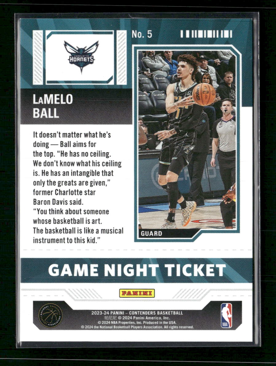 2023-24 Panini Contenders Game Night Ticket Cracked Ice LaMelo Ball #/25 #5