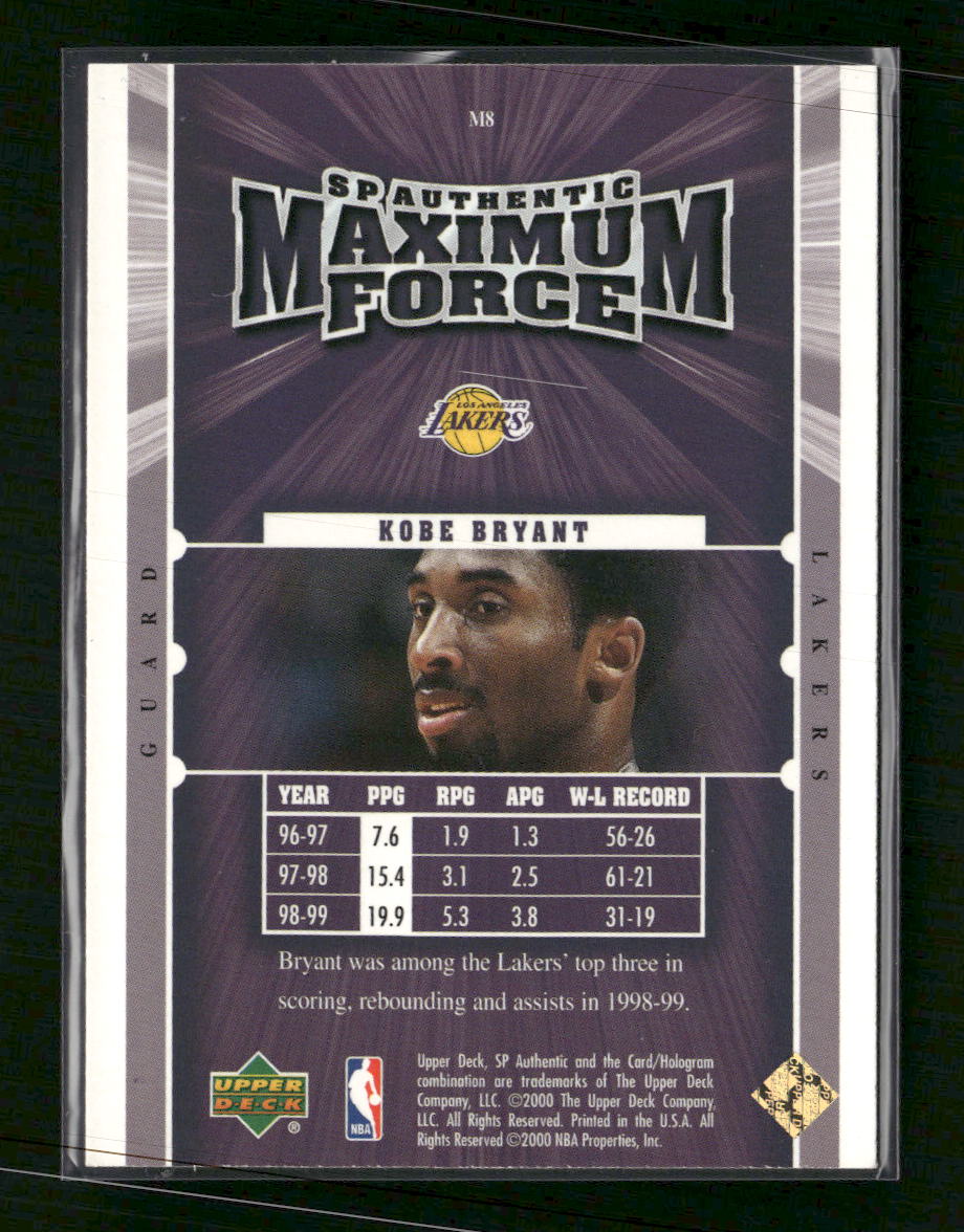 1999-00 SP Authentic Maximum Force Kobe Bryant #M8