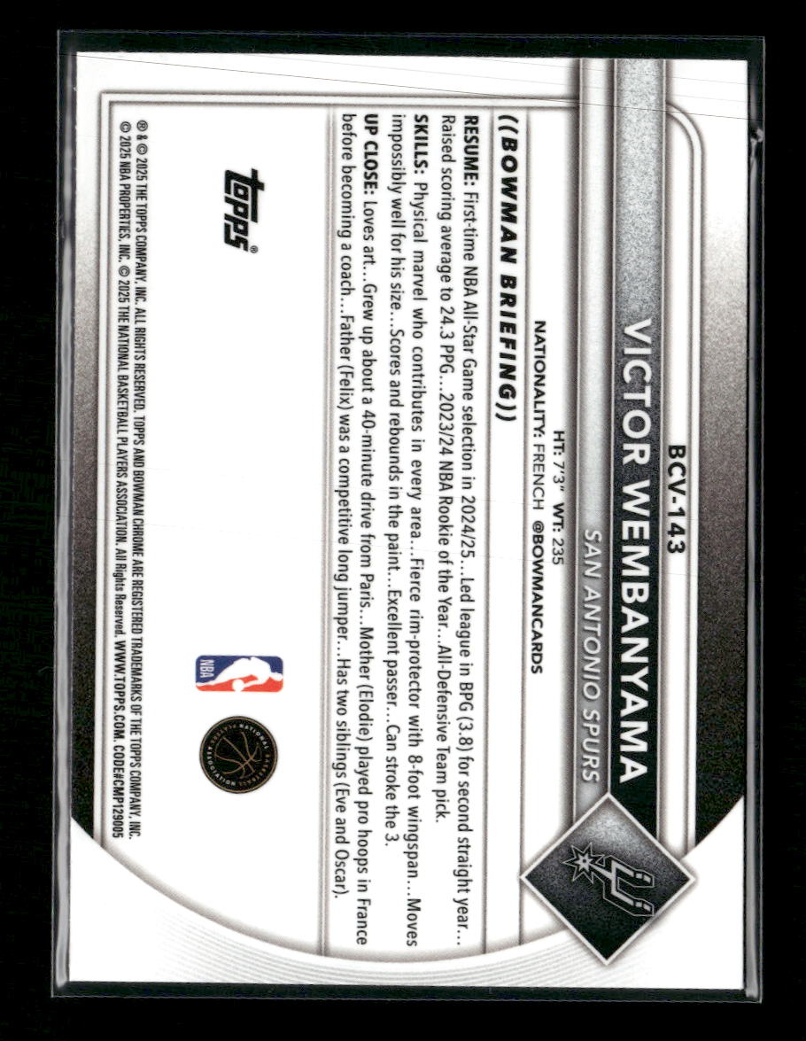 2025-26 Bowman Chrome Burgundy Mojo Refractors Victor Wembanyama #/275 #BCV-143