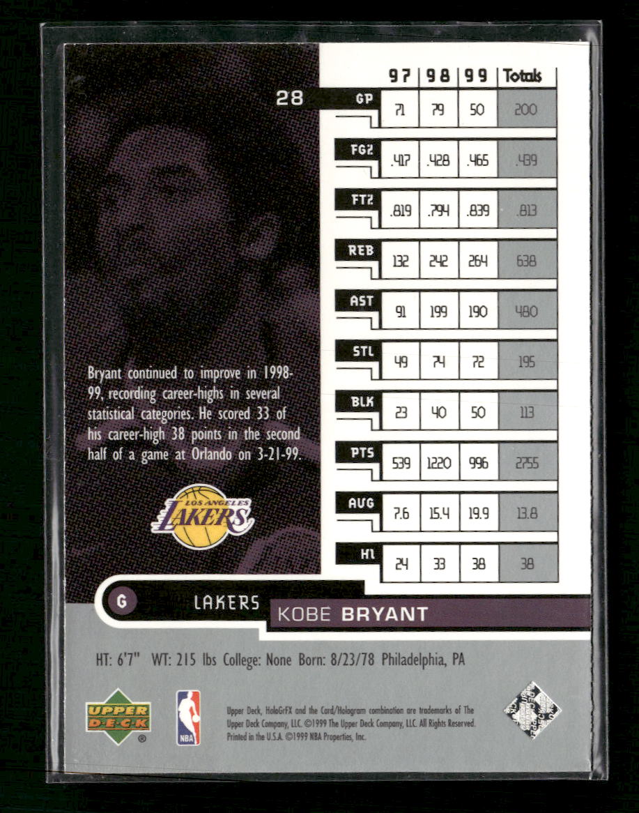 1999-00 Upper Deck HoloGrFX AuSome Kobe Bryant #28 AU