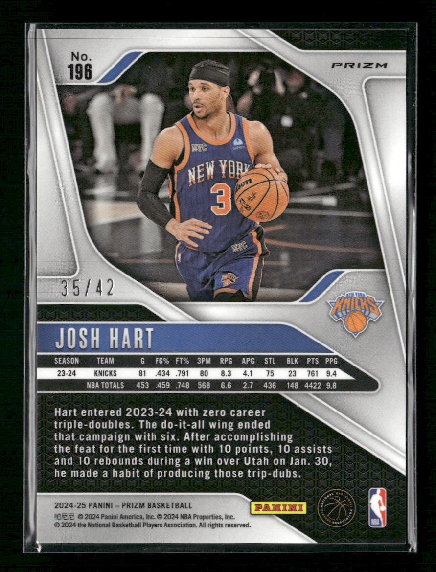 2024-25 Panini Prizm Prizms Pink Pulsar Josh Hart #/42 #196