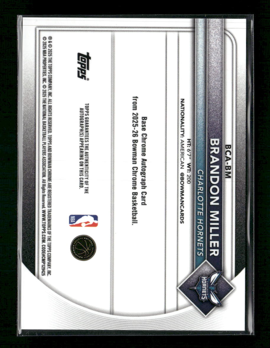 2025-26 Bowman Chrome Green Shimmer Refractors Brandon Miller #/99 #BCV-87
