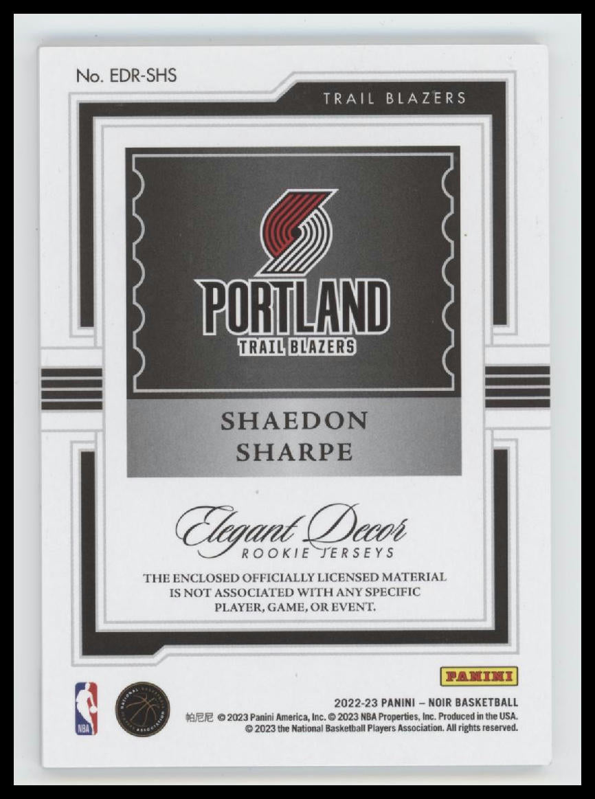 2022-23 Panini Noir Elegant Decor Prime Shaedon Sharpe #/49 #EDR-SHS