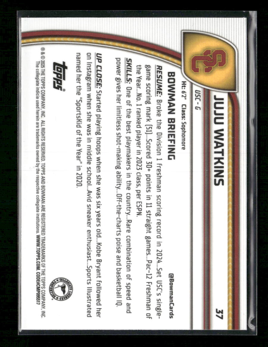2024-25 Bowman University Chrome Green Wave Refractor Juju Watkins #/85 #37