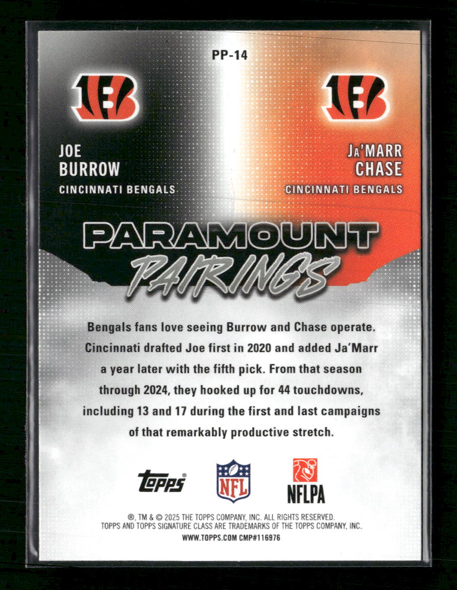 2025 Topps Paramount Pairings Green Ja'Marr Chase/Joe Burrow #/150 #PP-14