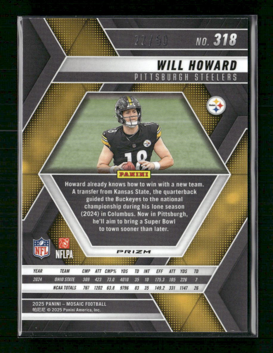 2025 Panini Mosaic Mosaic No Huddle Purple Will Howard Rookie #/50 #318