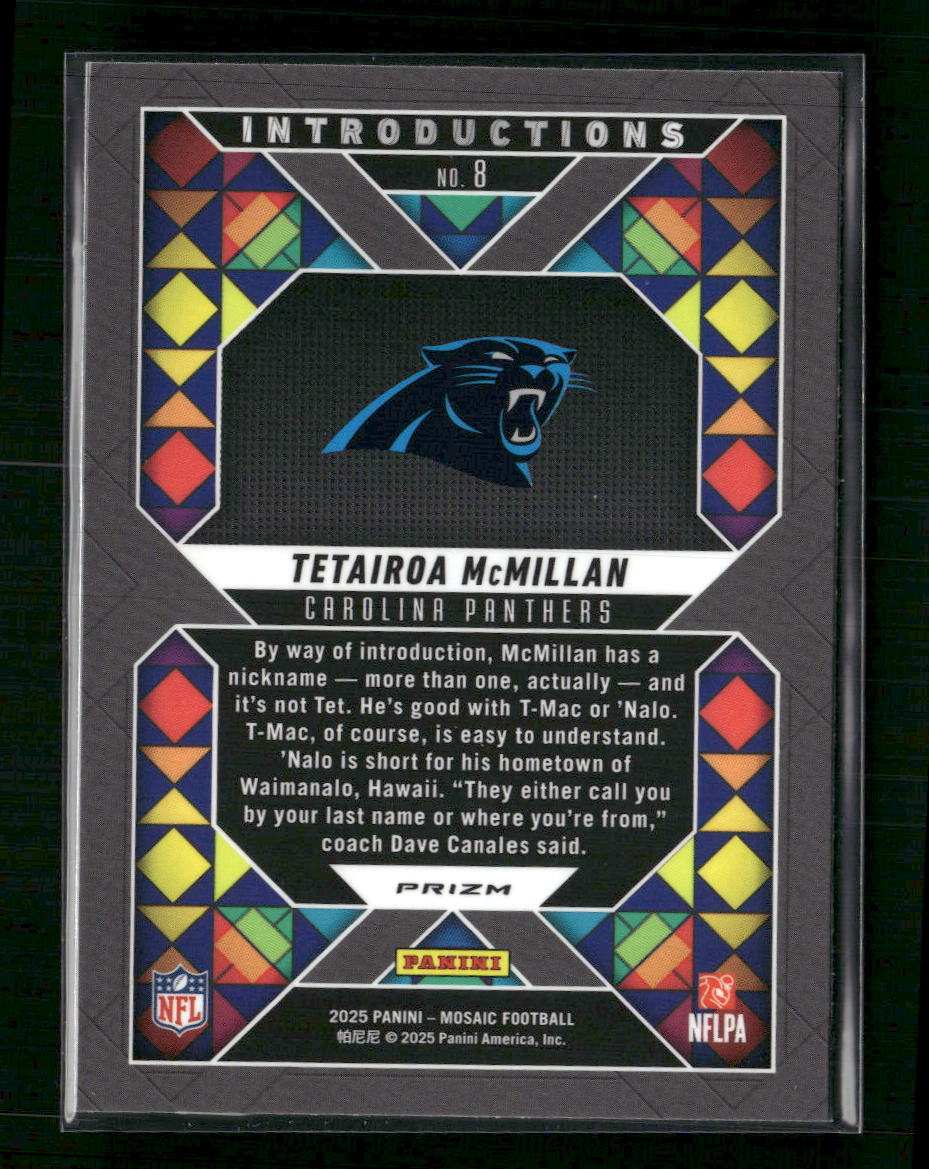 2025 Panini Mosaic Introductions No Huddle Silver Tetairoa McMillan #8