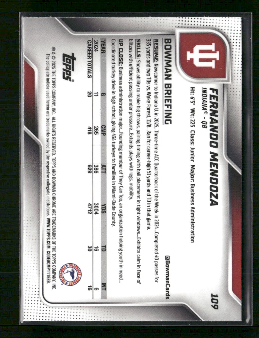 2025 Bowman University Chrome Fernando Mendoza #109