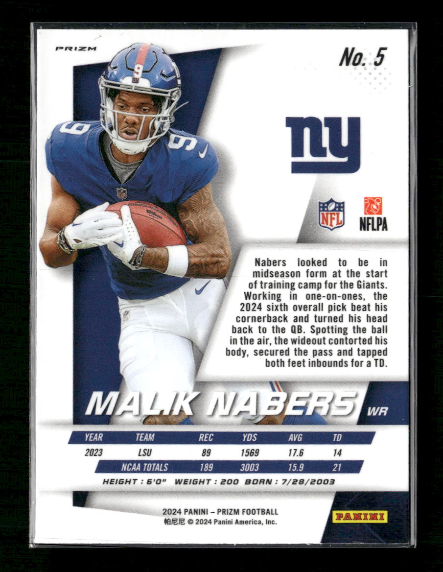 2024 Panini Prizm Prizm Flashback Rookie No Huddle Prizm Malik Nabers #5