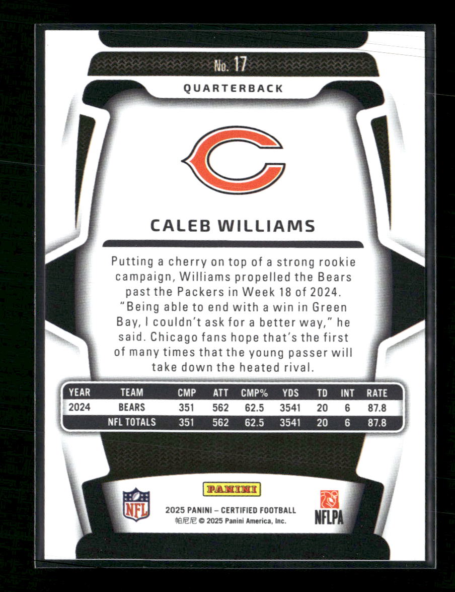 2025 Panini Certified Mirror Orange Caleb Williams #/150 #17