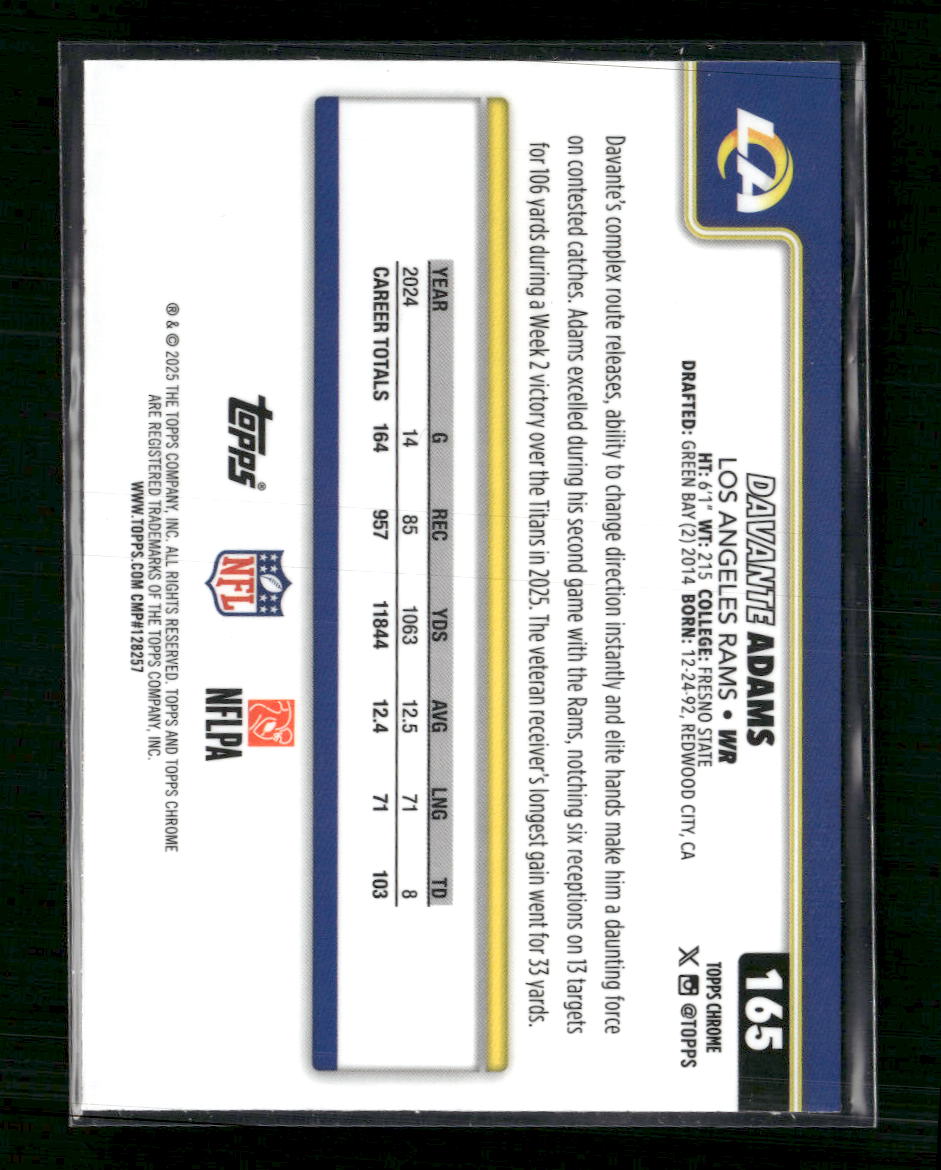 2025 Topps Chrome Blue Wave Refractor Davante Adams #/150 #165