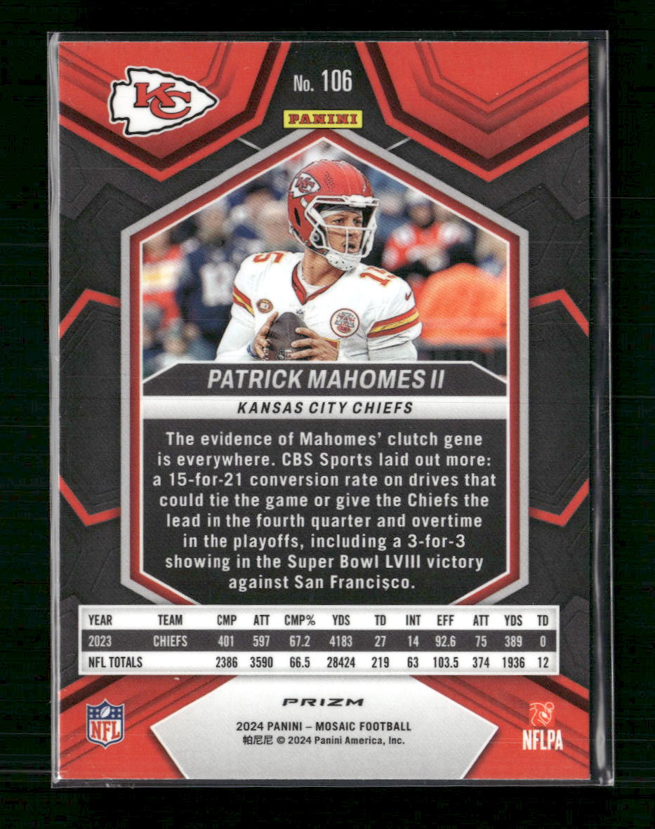 2024 Panini Mosaic Mosaic Reactive Yellow Patrick Mahomes II #106