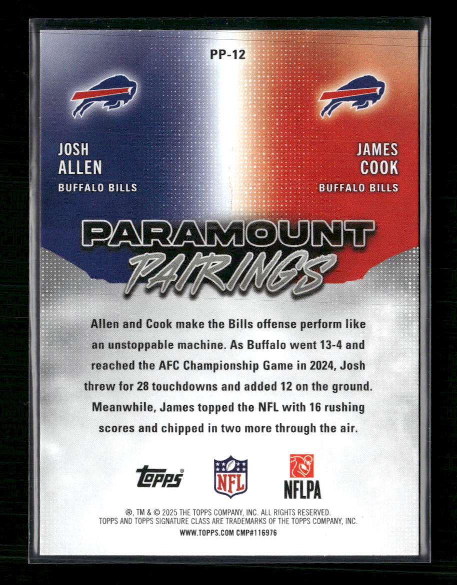 2025 Topps Signature Class Coral James Cook / Josh Allen #/299 #PP-12