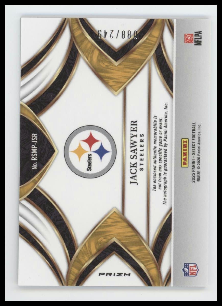 2025 Panini Select Rookie Memorabilia Prizm Jack Sawyer #/249 Auto #RSMP-JSR