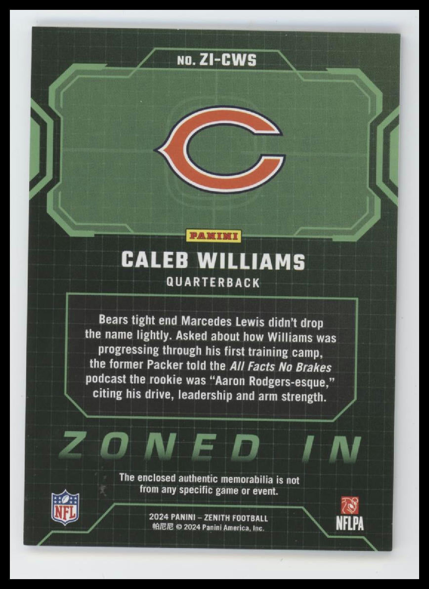 2024 Panini Zenith Zoned In Caleb Williams #ZI-CWS