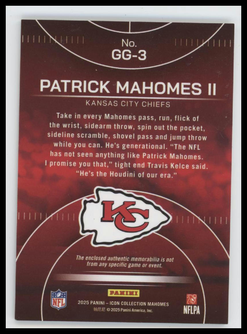 2025 Panini Authentically Mahomes Icon Collection Patrick Mahomes II #GG-3